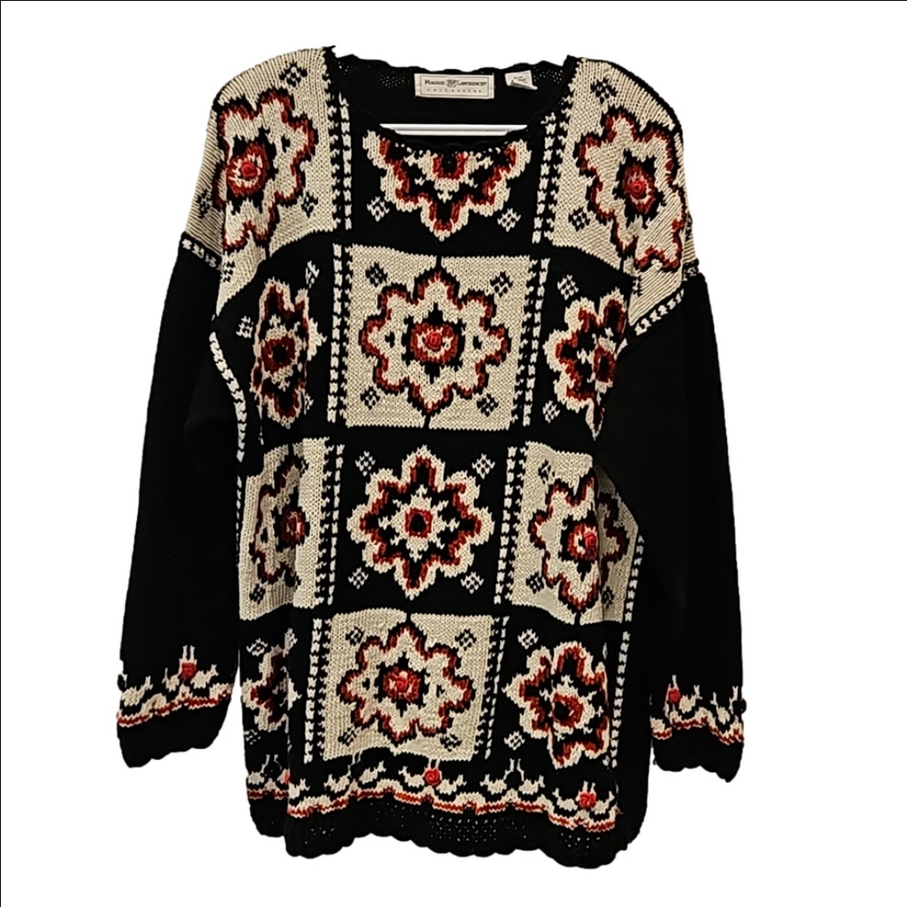 Maggie Lawrence Collection Sweater Winter Knit Black Red White Plus Size 22/24